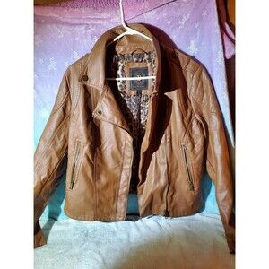 Large Dollhouse Outerwear Moto Style Brown Faux Leather Jacket